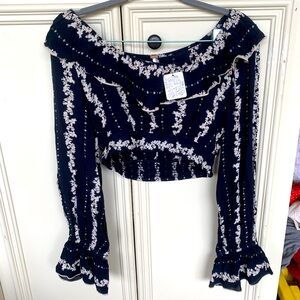 Free People Floral Ruffle Print Long Sleeve Crop Top!